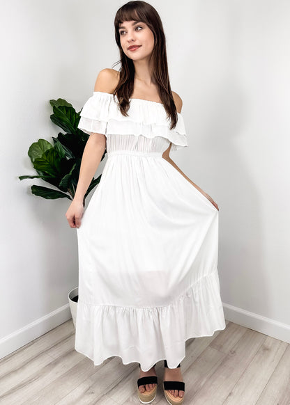 Grecian Ruffle Stretch Maxi Long Dress