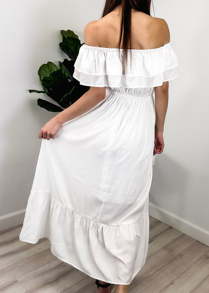 Grecian Ruffle Stretch Maxi Long Dress