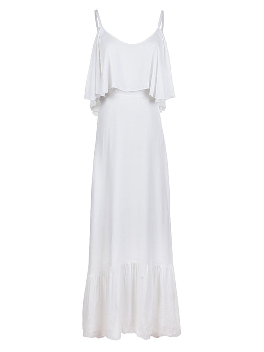 Vestido largo con capas y tirantes finos