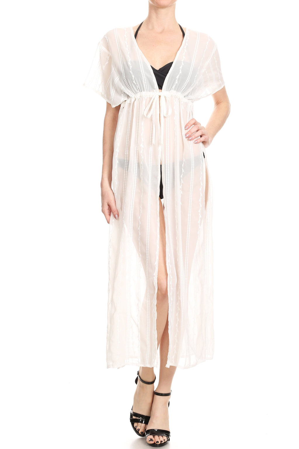 Vestido playero con lazo frontal y aberturas laterales
