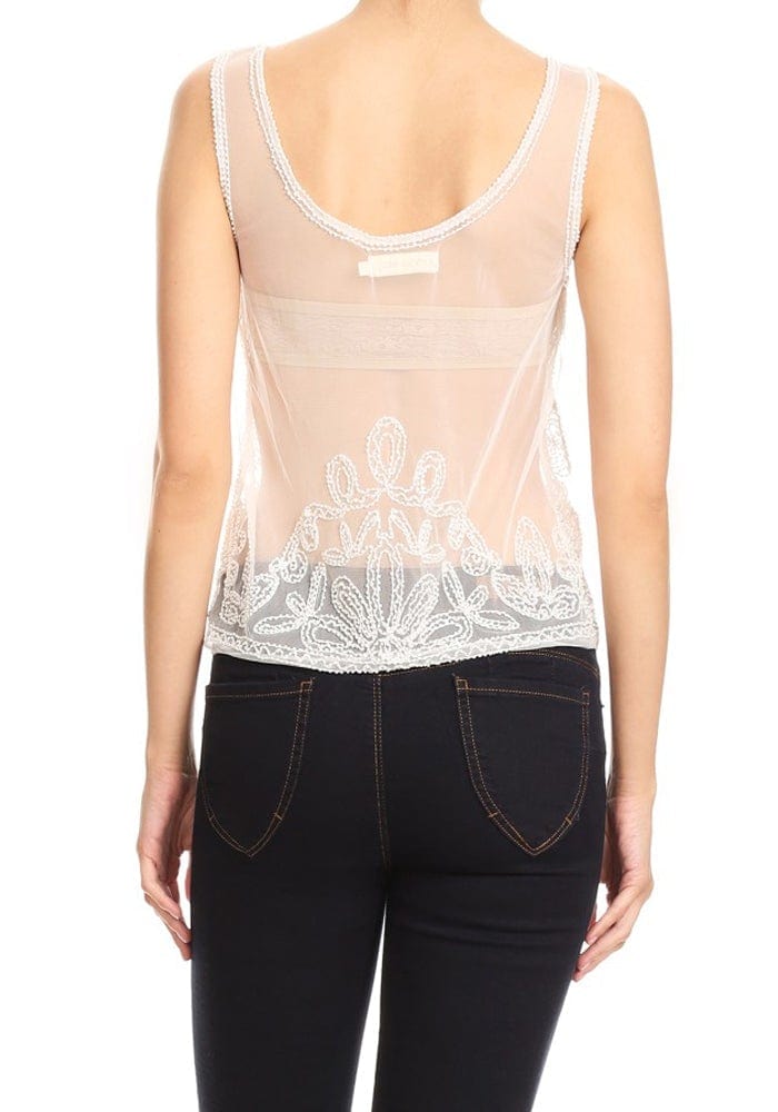 Top de encaje transparente bordado