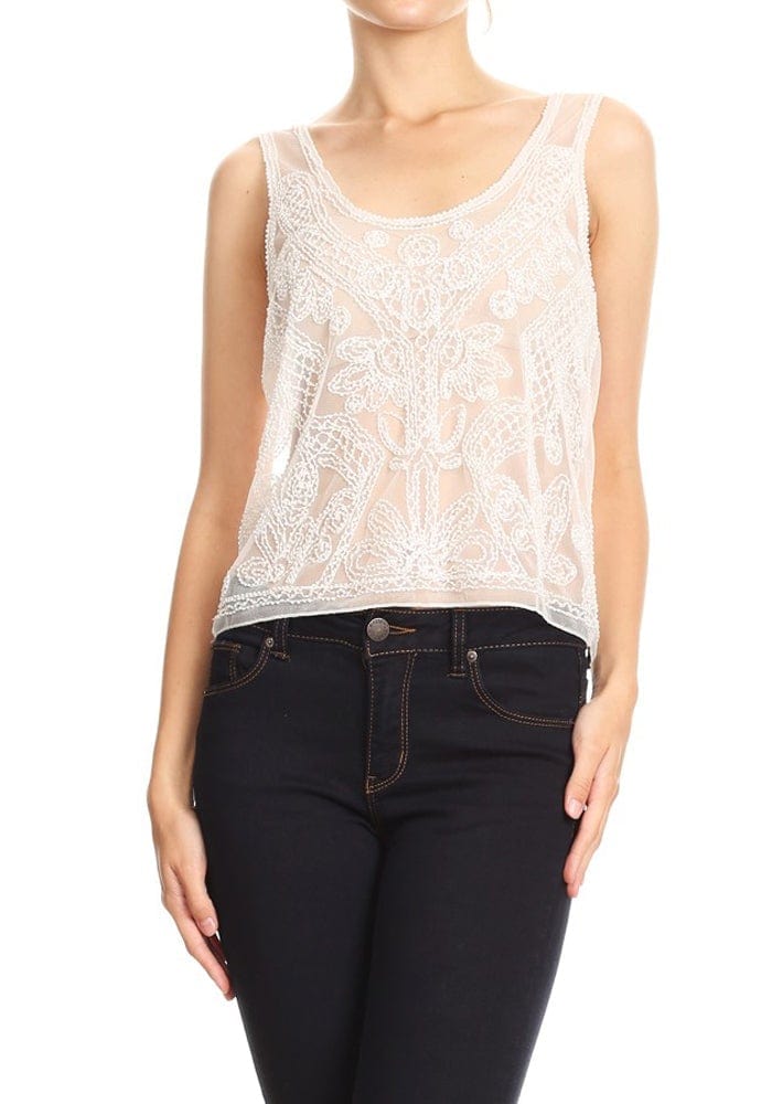 Top de encaje transparente bordado