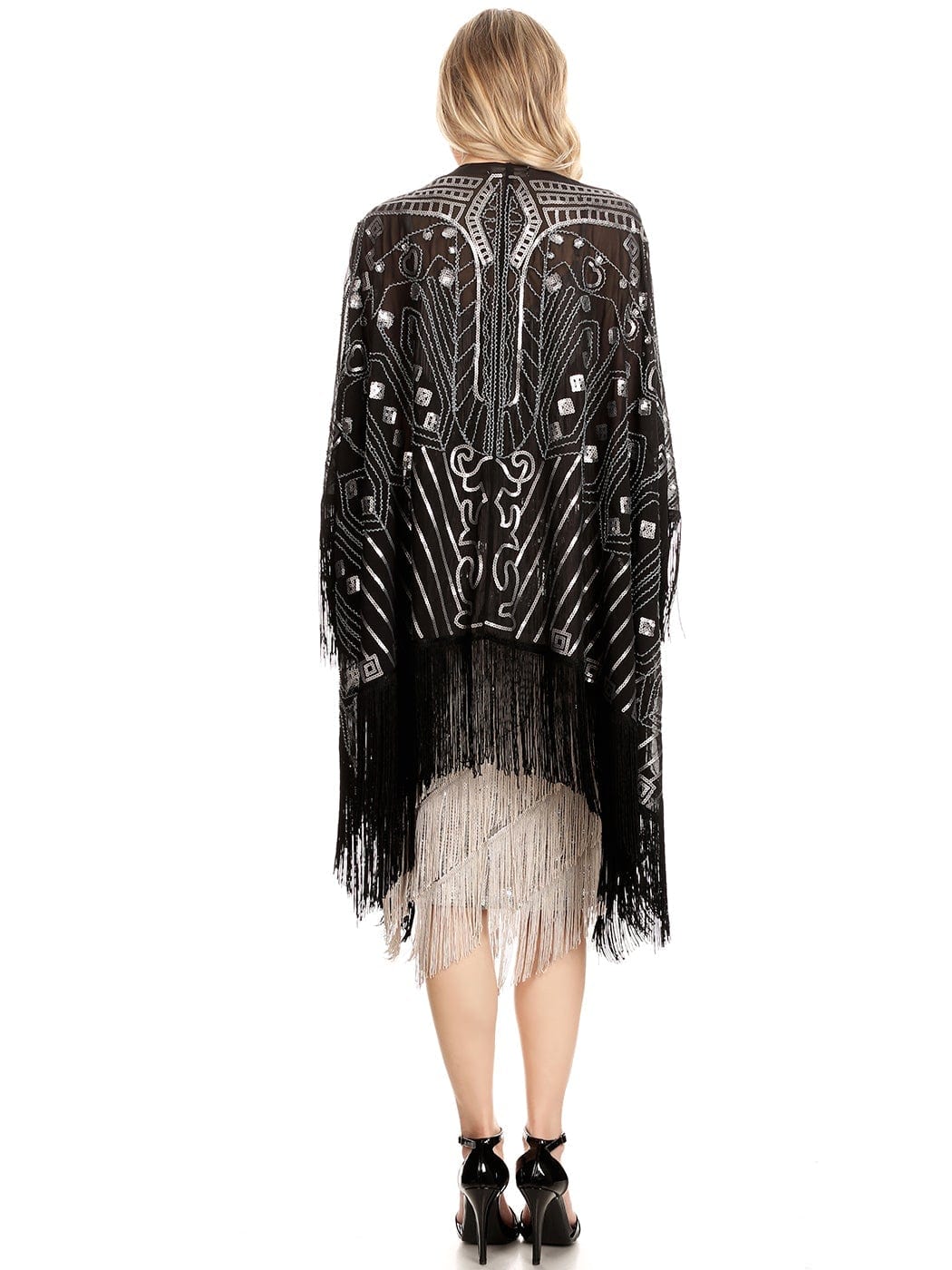 Anna-Kaci Womens Oversize Hand Beaded Fringed Sequin Evening Shawl Wrap