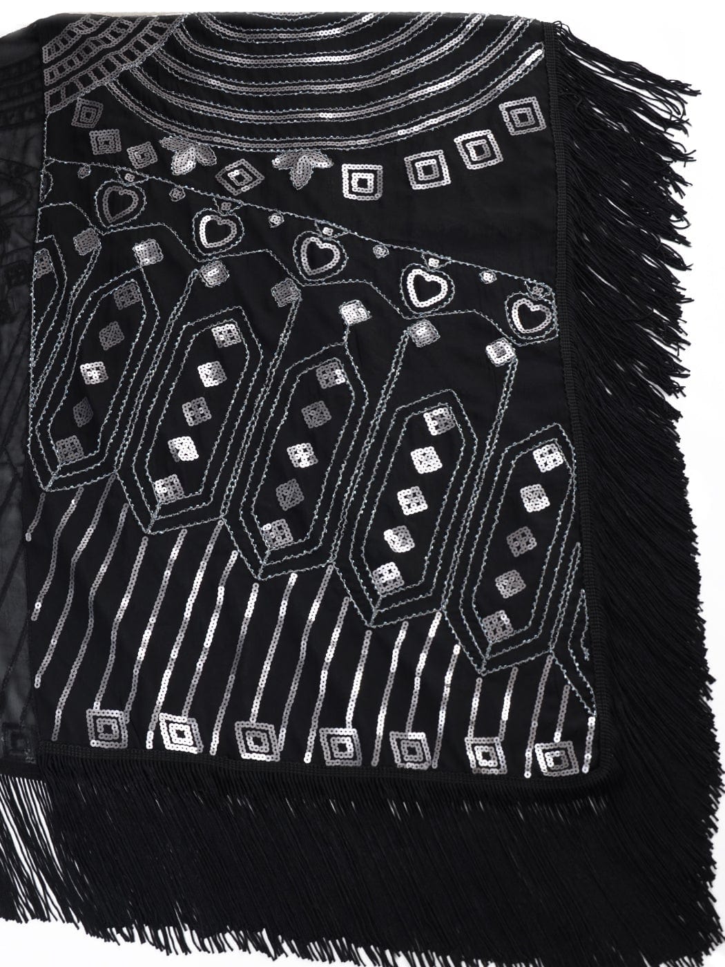 Anna-Kaci Womens Oversize Hand Beaded Fringed Sequin Evening Shawl Wrap