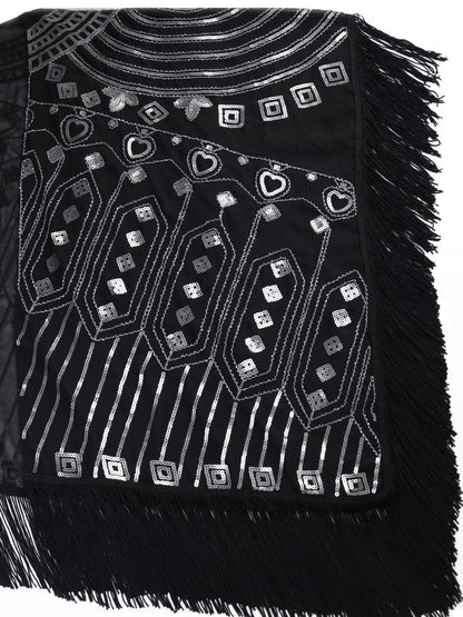Anna-Kaci Womens Oversize Hand Beaded Fringed Sequin Evening Shawl Wrap