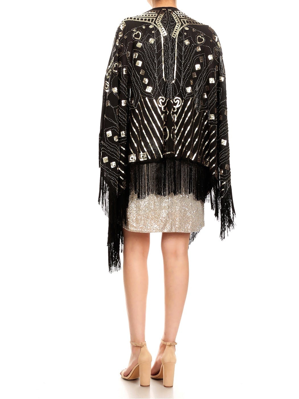 Anna-Kaci Womens Oversize Hand Beaded Fringed Sequin Evening Shawl Wrap