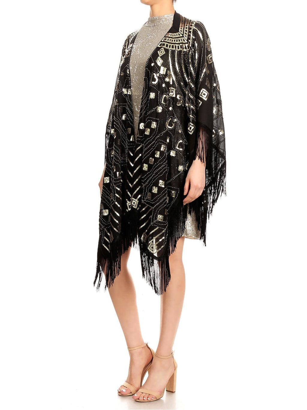 Anna-Kaci Womens Oversize Hand Beaded Fringed Sequin Evening Shawl Wrap