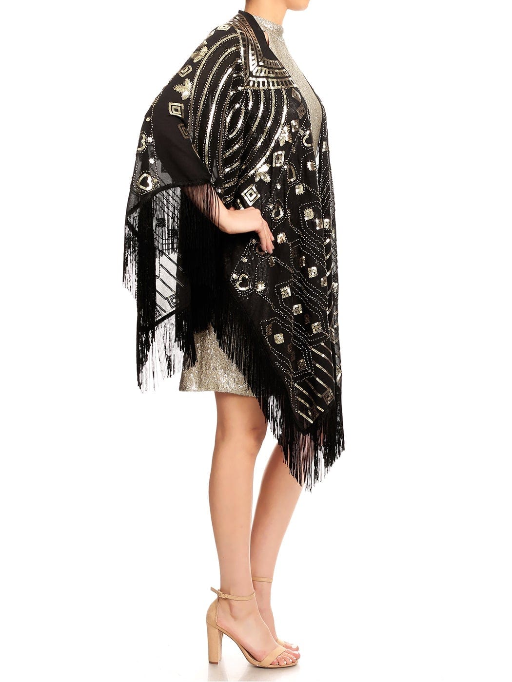 Anna-Kaci Womens Oversize Hand Beaded Fringed Sequin Evening Shawl Wrap