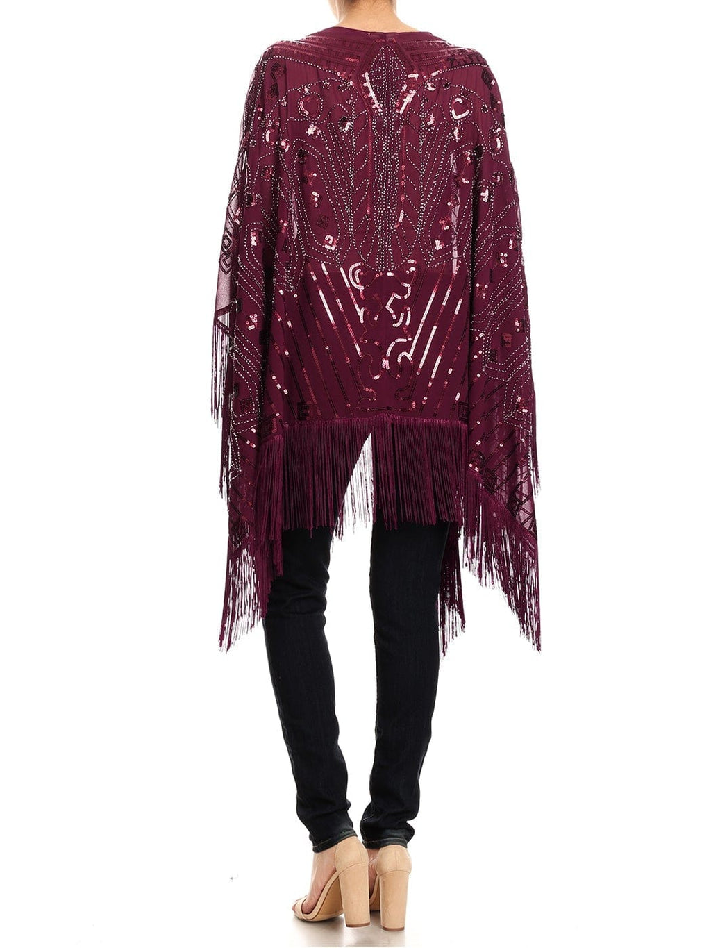 Anna-Kaci Womens Oversize Hand Beaded Fringed Sequin Evening Shawl Wrap