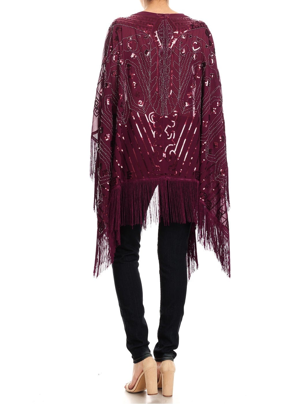 Anna-Kaci Womens Oversize Hand Beaded Fringed Sequin Evening Shawl Wrap