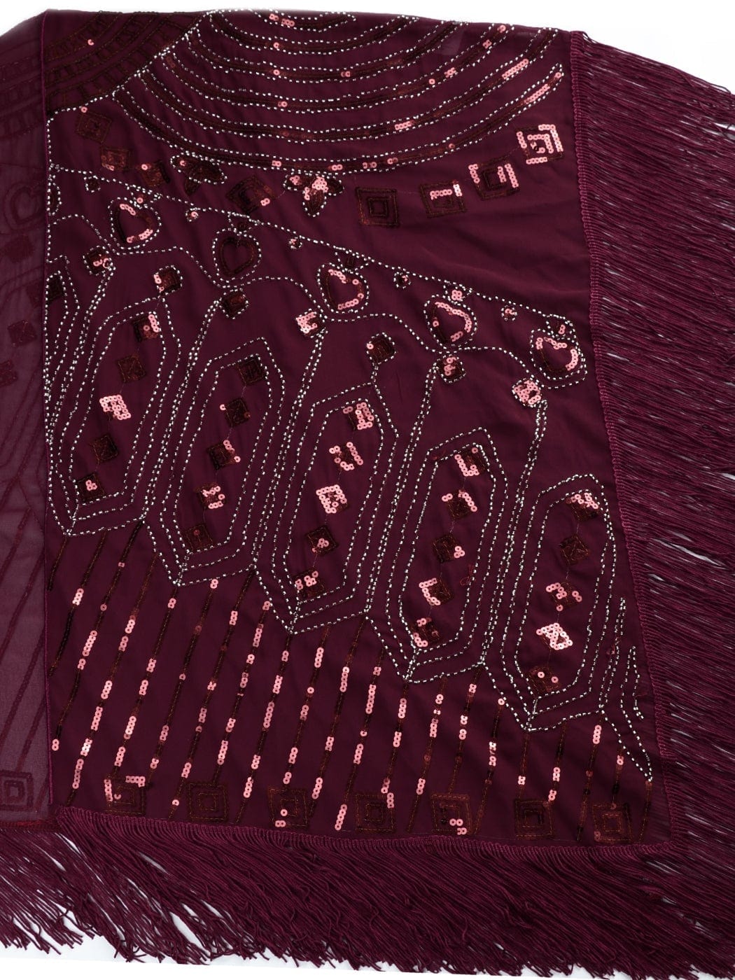 Anna-Kaci Womens Oversize Hand Beaded Fringed Sequin Evening Shawl Wrap