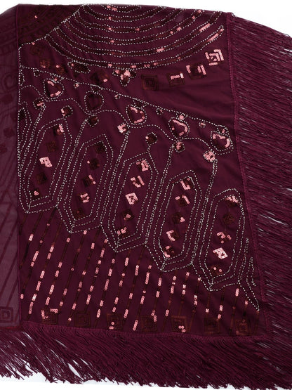 Anna-Kaci Womens Oversize Hand Beaded Fringed Sequin Evening Shawl Wrap