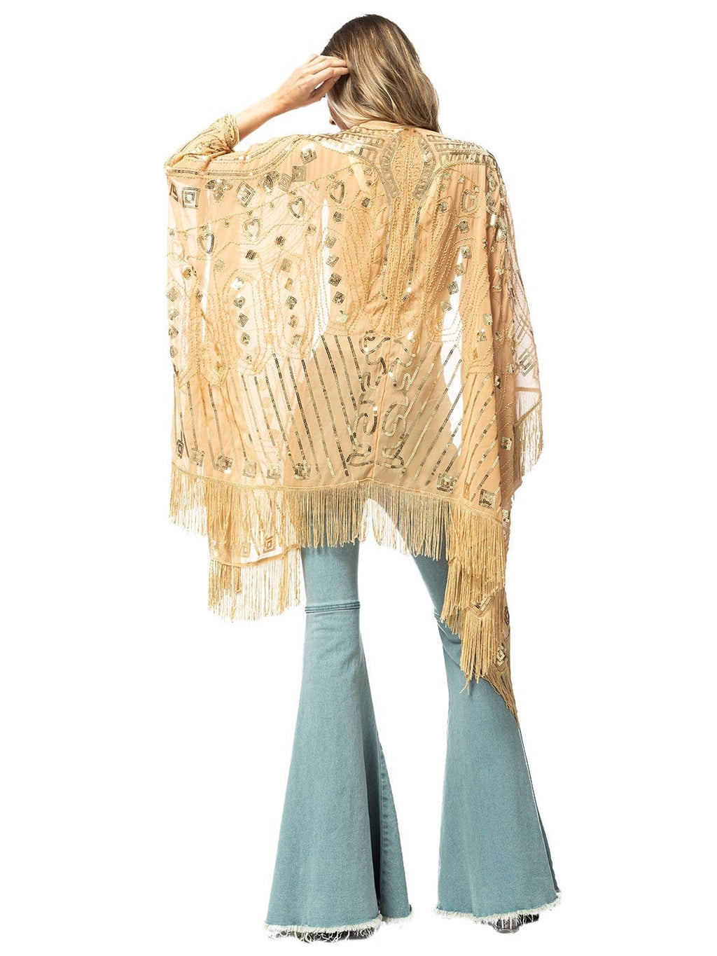 Anna-Kaci Womens Oversize Hand Beaded Fringed Sequin Evening Shawl Wrap