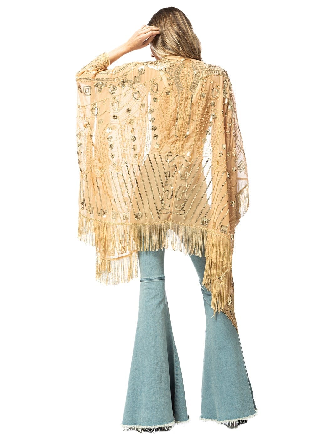Anna-Kaci Womens Oversize Hand Beaded Fringed Sequin Evening Shawl Wrap