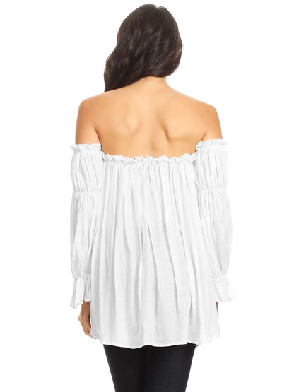 Blusa estilo bohemio semitransparente con hombros descubiertos