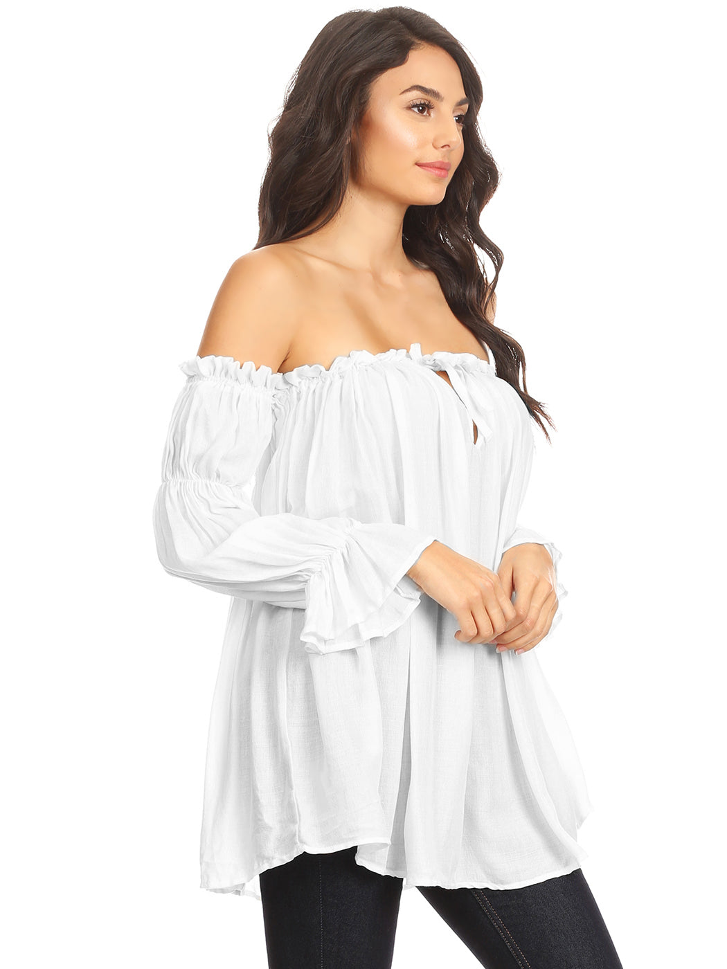Blusa estilo bohemio semitransparente con hombros descubiertos