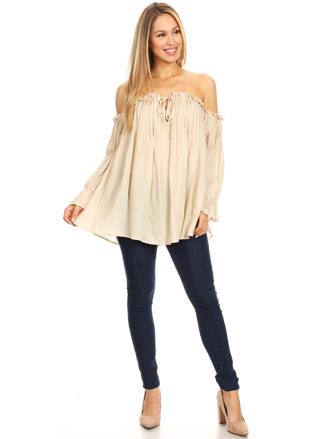 Blusa estilo bohemio semitransparente con hombros descubiertos