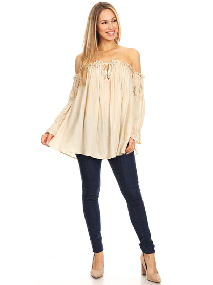 Blusa estilo bohemio semitransparente con hombros descubiertos