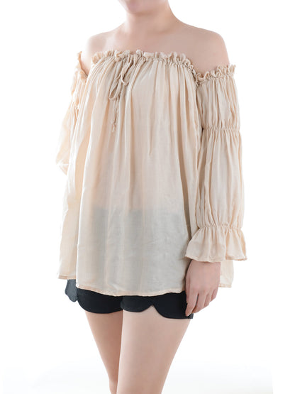 Blusa estilo bohemio semitransparente con hombros descubiertos
