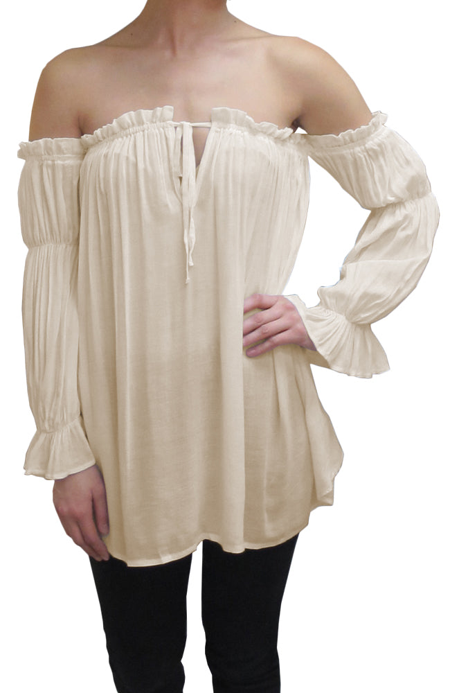 Blusa estilo bohemio semitransparente con hombros descubiertos