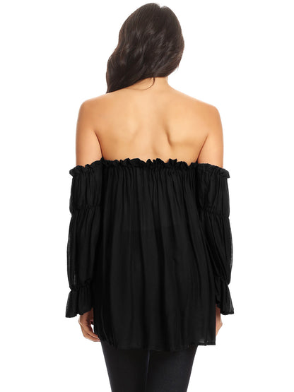 Blusa estilo bohemio semitransparente con hombros descubiertos
