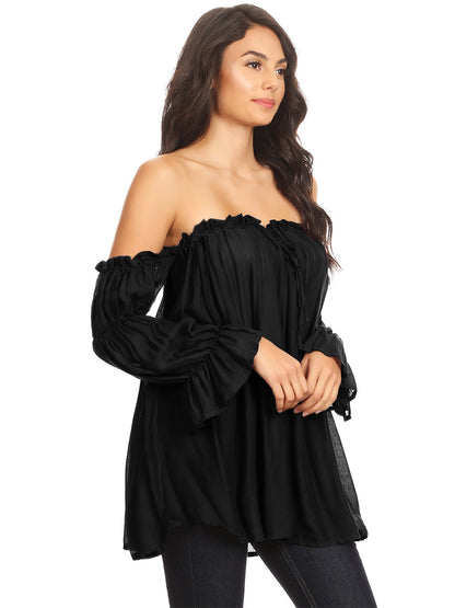 Blusa estilo bohemio semitransparente con hombros descubiertos