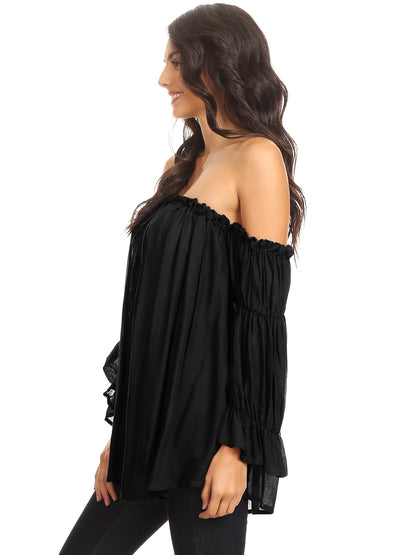 Blusa estilo bohemio semitransparente con hombros descubiertos