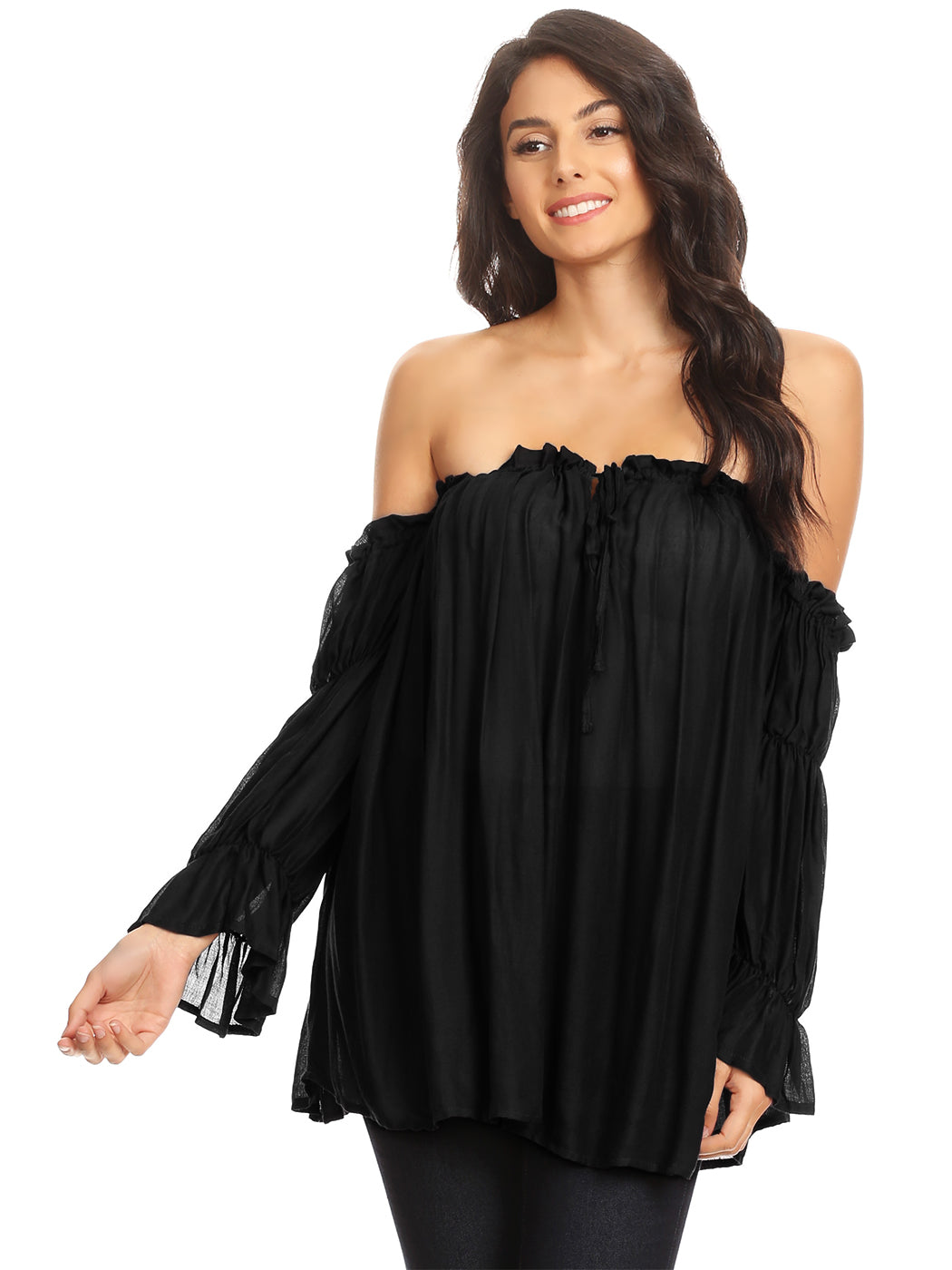 Blusa estilo bohemio semitransparente con hombros descubiertos