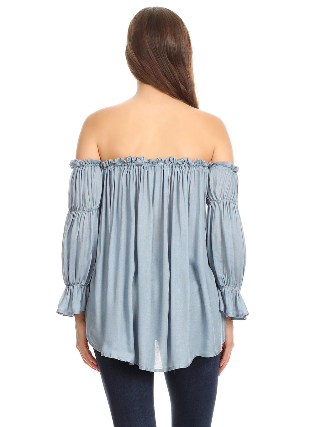 Blusa estilo bohemio semitransparente con hombros descubiertos