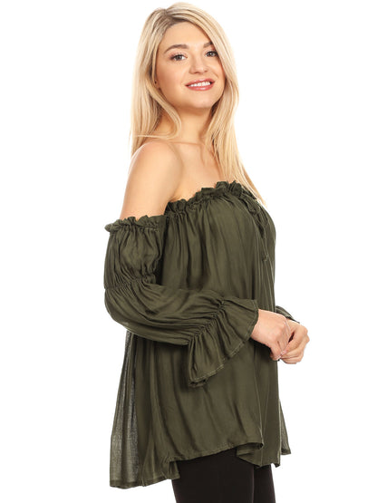 Blusa estilo bohemio semitransparente con hombros descubiertos