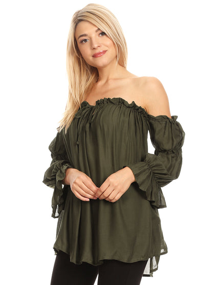 Blusa estilo bohemio semitransparente con hombros descubiertos