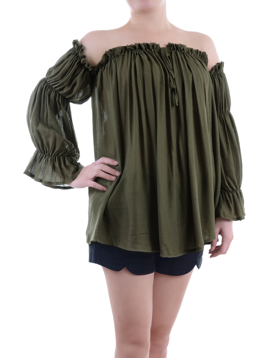 Blusa estilo bohemio semitransparente con hombros descubiertos