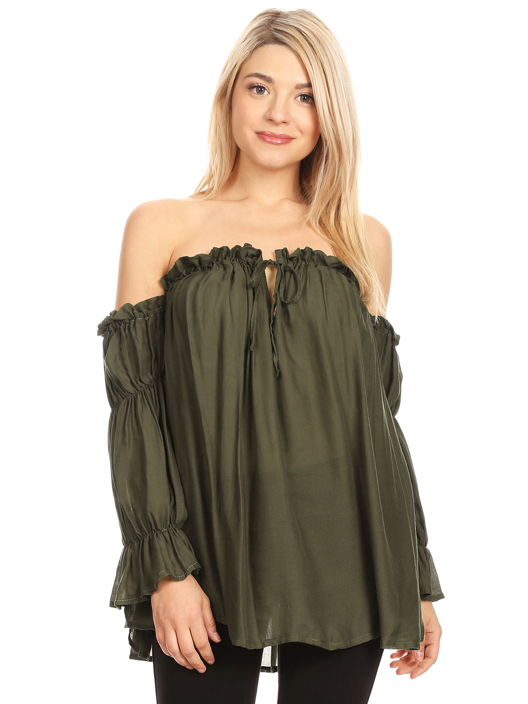 Blusa estilo bohemio semitransparente con hombros descubiertos