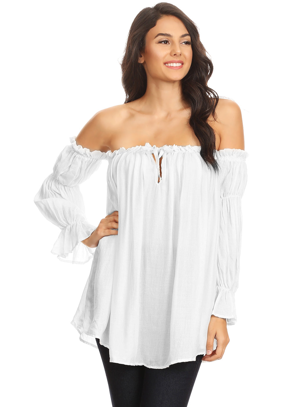 Blusa estilo bohemio semitransparente con hombros descubiertos