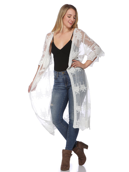 Embroidered Floral Butterfly Kimono Cover Up Cardigan