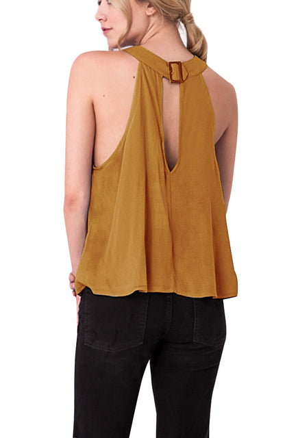 Sleeveless Halter Neck Top with Twist and Buckle
