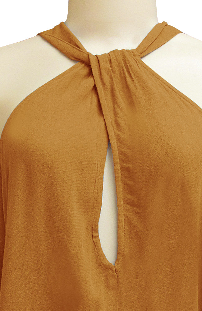 Sleeveless Halter Neck Top with Twist and Buckle