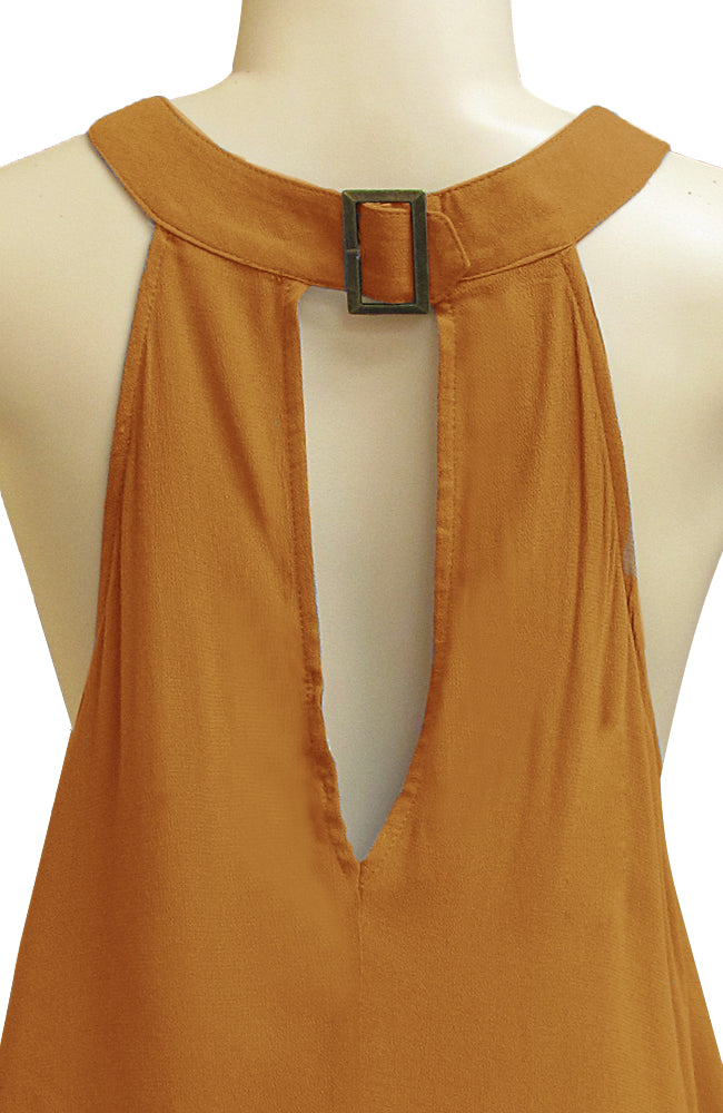 Sleeveless Halter Neck Top with Twist and Buckle