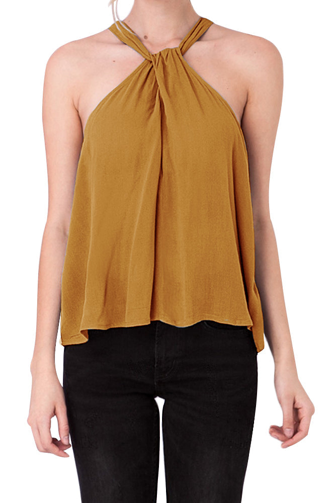 Top sin mangas con cuello halter, giro y hebilla
