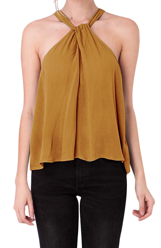 Top sin mangas con cuello halter, giro y hebilla