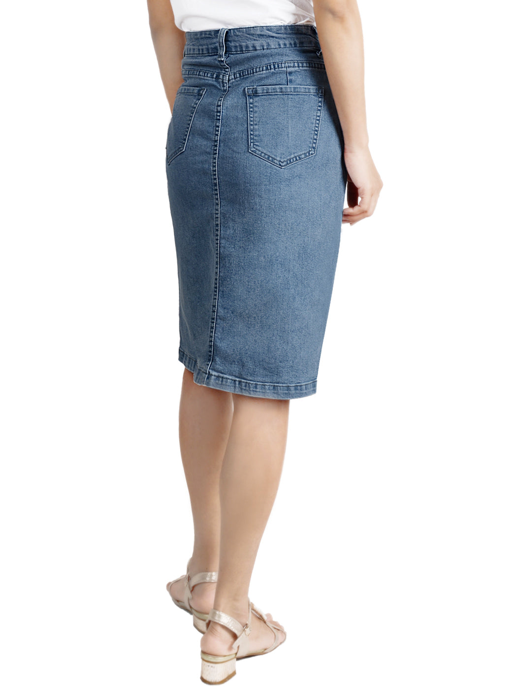 Women Comfy Soft Stretch Bodycon Blue Jean Pencil Midi Denim Skirt, Medium/Large, Black