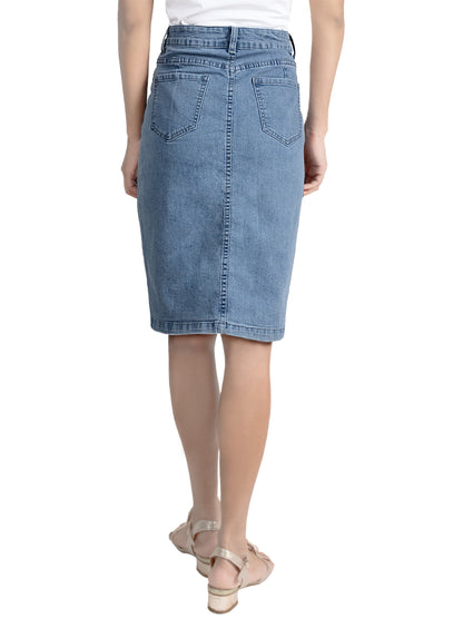 Women Comfy Soft Stretch Bodycon Blue Jean Pencil Midi Denim Skirt, Medium/Large, Black