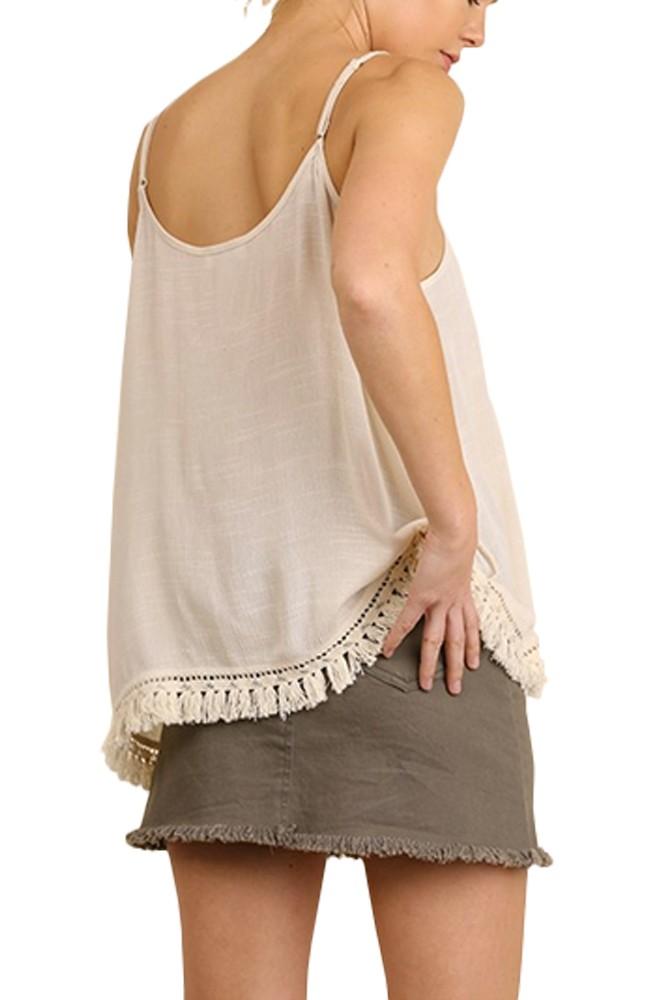 Top camisero bohemio sin mangas con dobladillo drapeado y borlas para mujer de Anna-Kaci
