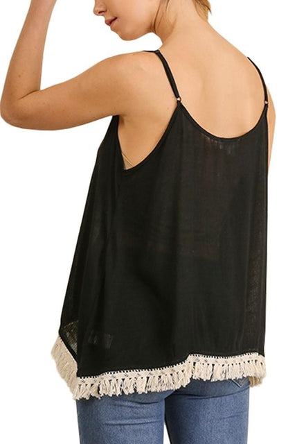 Top camisero bohemio sin mangas con dobladillo drapeado y borlas para mujer de Anna-Kaci
