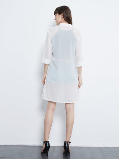 Blusa tipo túnica larga de gasa transparente negra para mujer joven