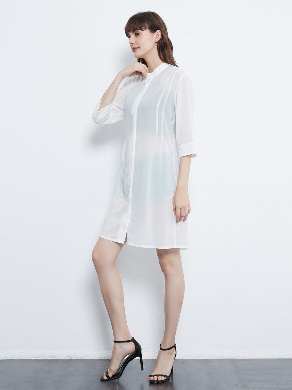 Blusa tipo túnica larga de gasa transparente negra para mujer joven