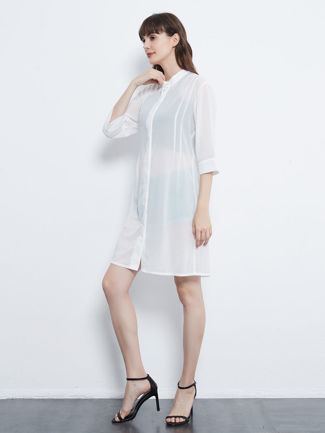 Blusa tipo túnica larga de gasa transparente negra para mujer joven