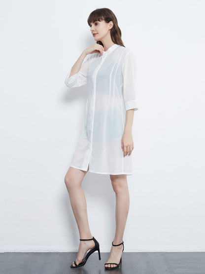 Blusa tipo túnica larga de gasa transparente negra para mujer joven