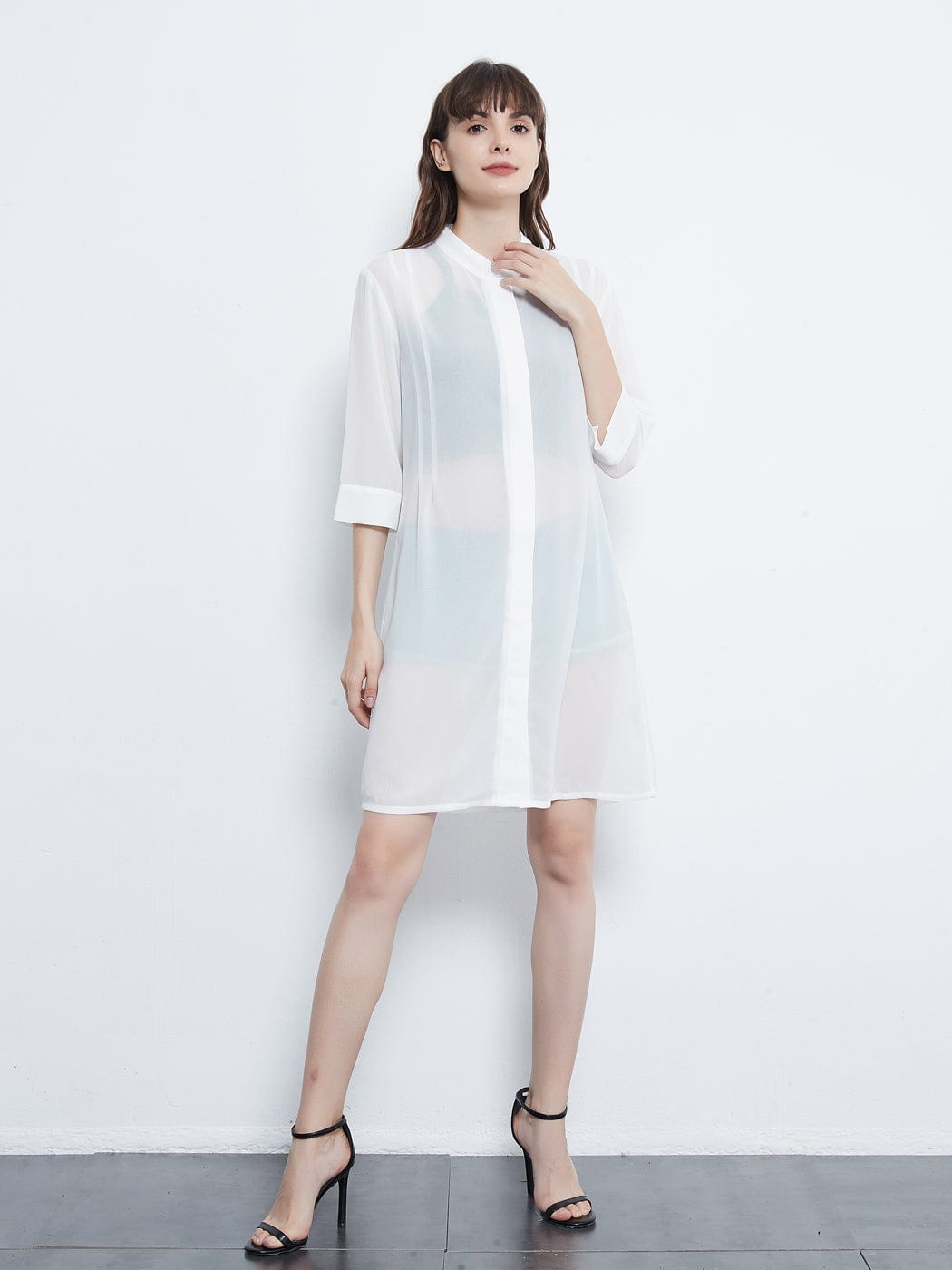 Blusa tipo túnica larga de gasa transparente negra para mujer joven