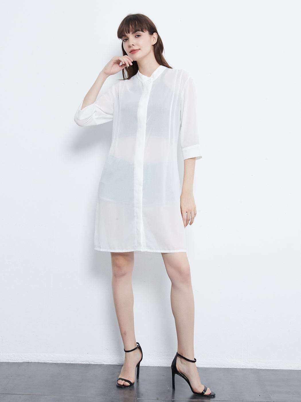 Blusa tipo túnica larga de gasa transparente negra para mujer joven